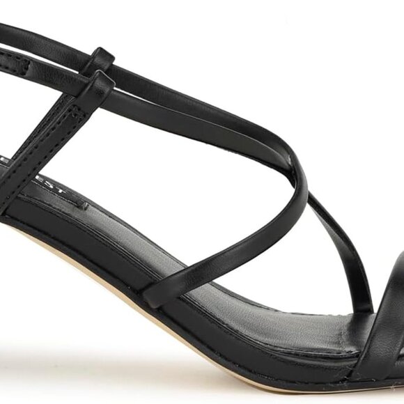 Women's Leather Faux Leather Dress Sandals 8.5 Kitten Heel Square Toe Buckle - Picture 1 of 5
